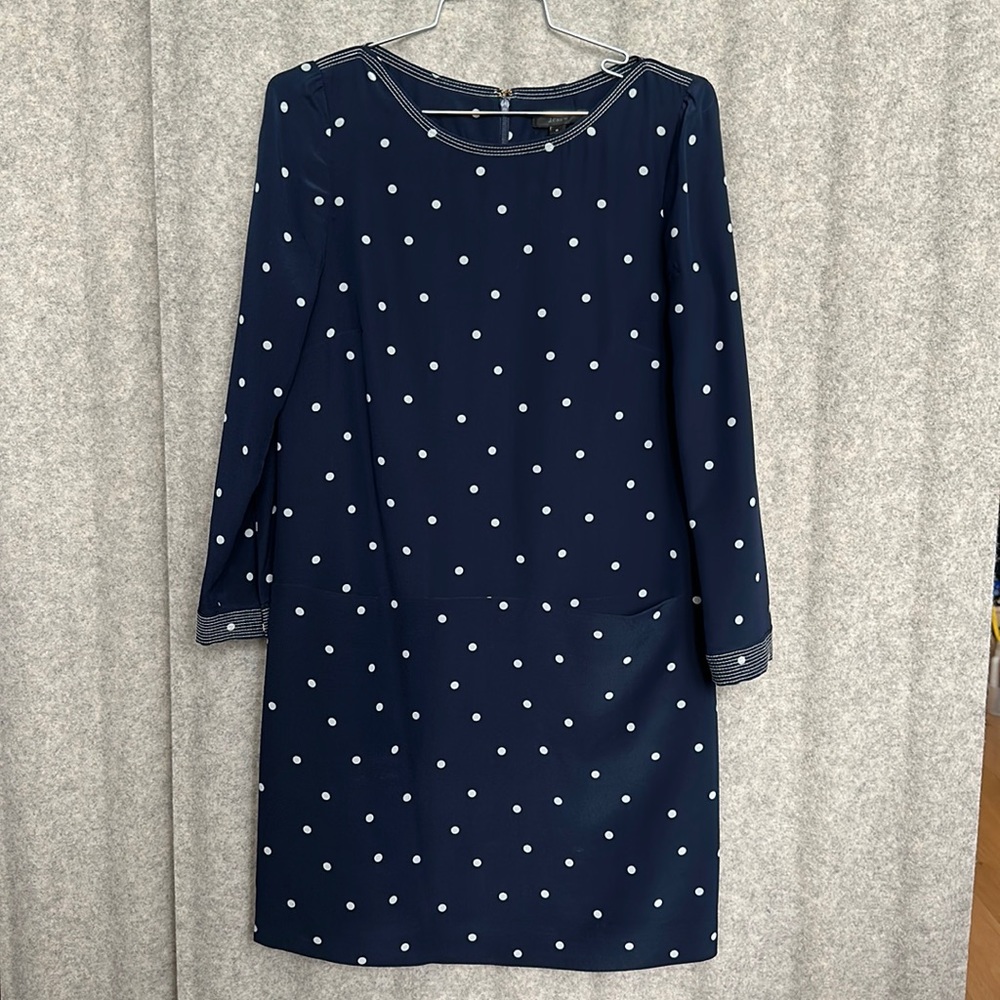 J Crew Polka Dot Navy Silk Dress 0